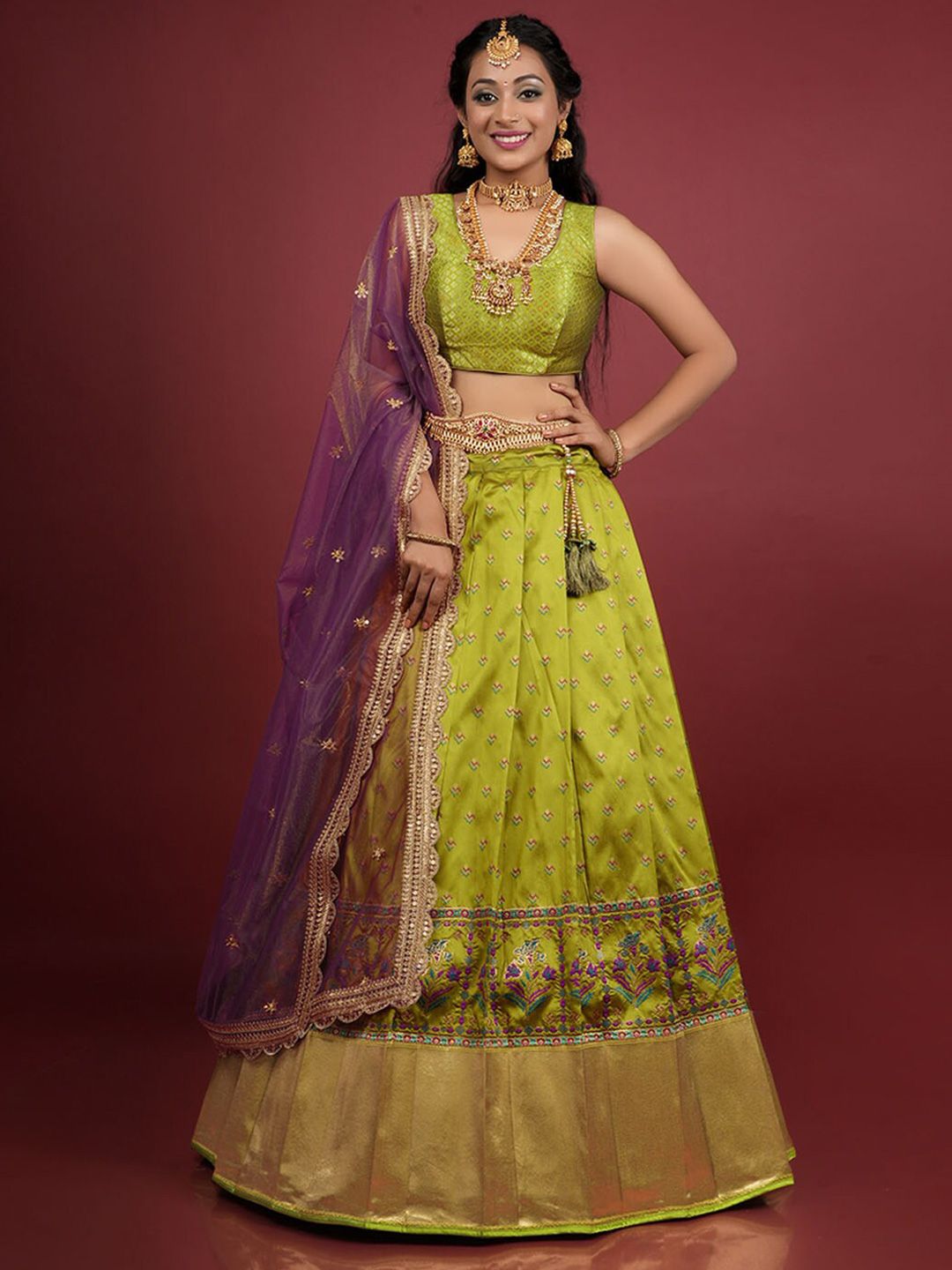 HALFSAREE STUDIO Ethnic Motifs Woven Design Semi-Stitched Lehenga & Blouse With Dupatta
