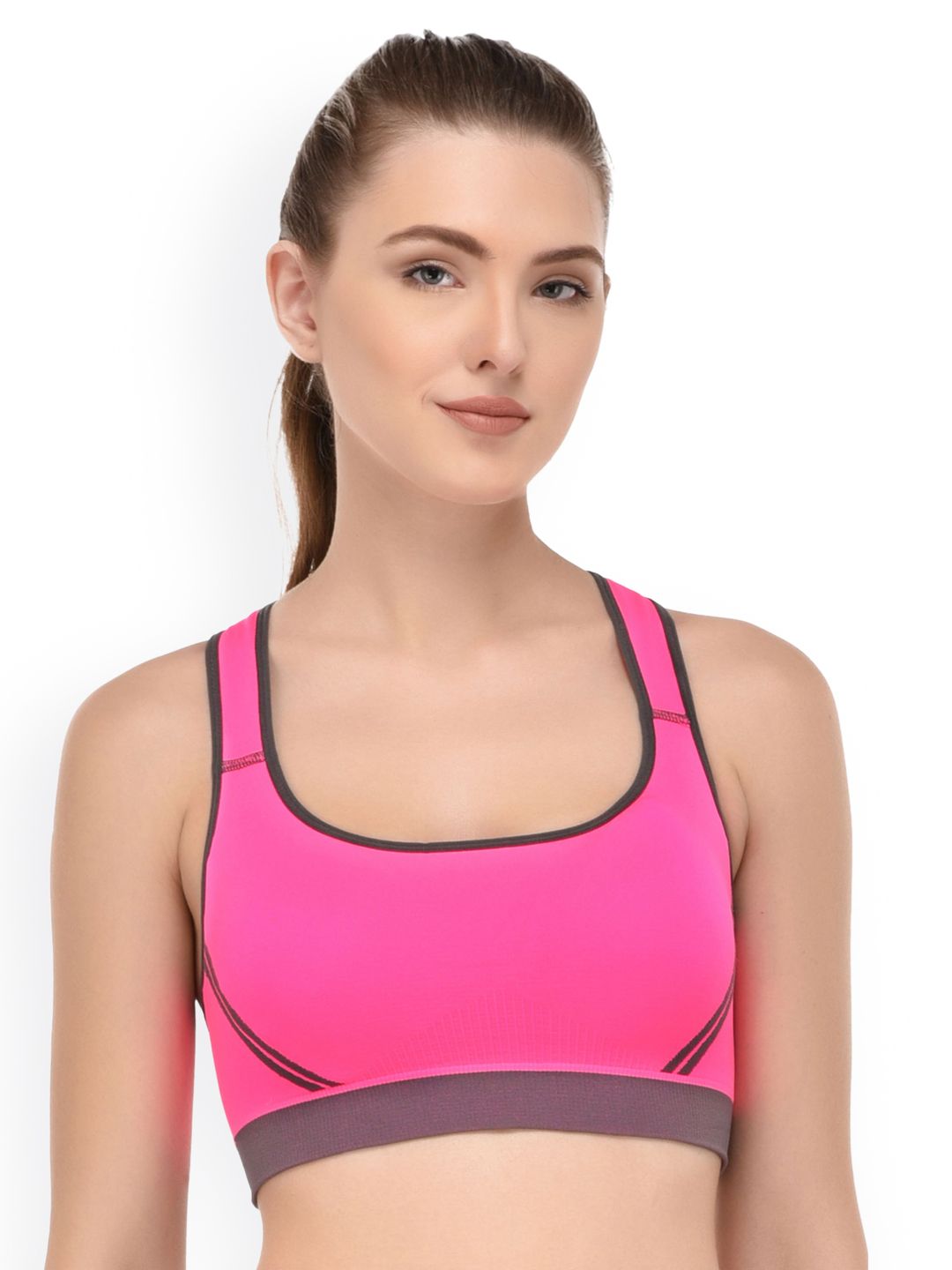 PrettyCat Pink Solid Non-Wired Lightly Padded Sports Bra PCSB9980 Price in India