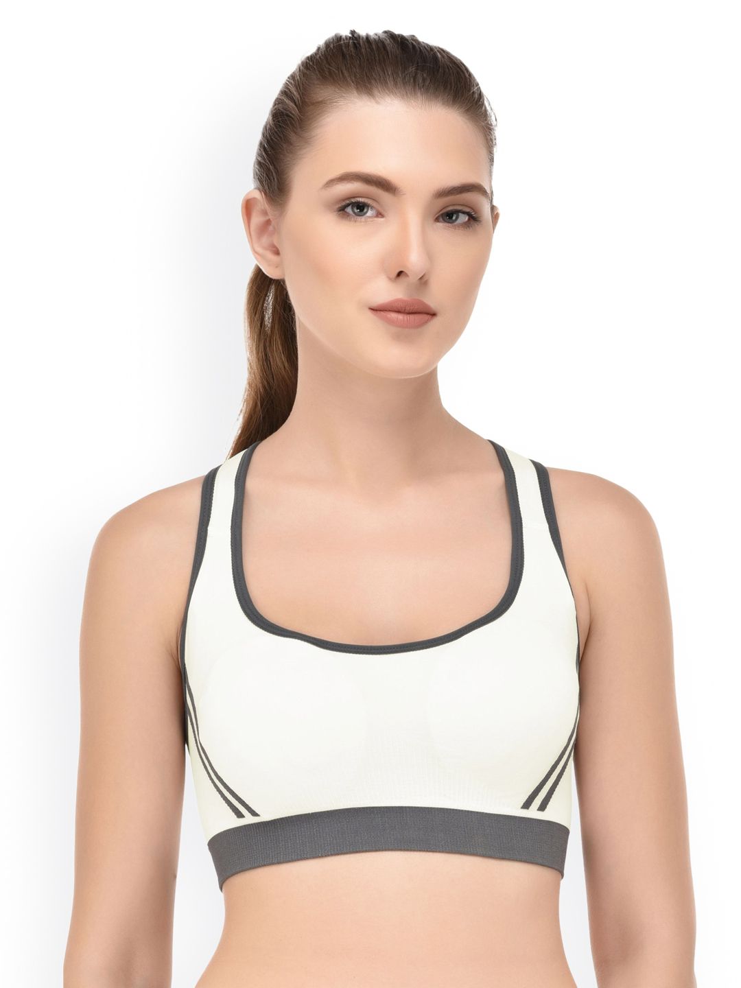 PrettyCat Off-White Solid Non-Wired Lightly Padded Sports Bra PCSB9978 Price in India