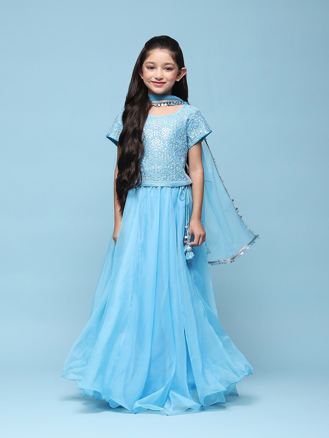 Biba Girls Embroidered Sequinned Ready to Wear Lehenga & Blouse With Dupatta