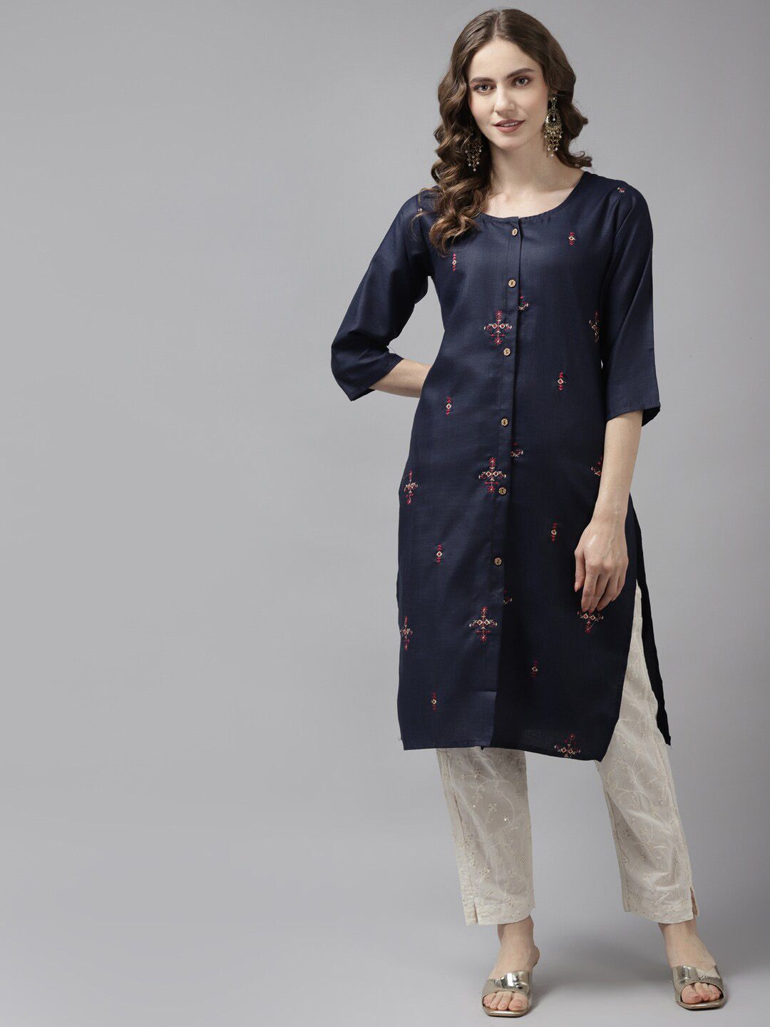 BAESD Ethnic Motifs Embroidered Thread Work Cotton Straight Kurta