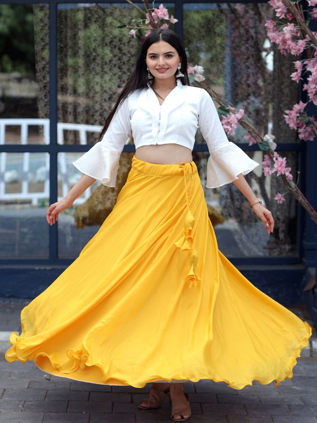 PMD Fashion Yellow & White Ready to Wear Lehenga &