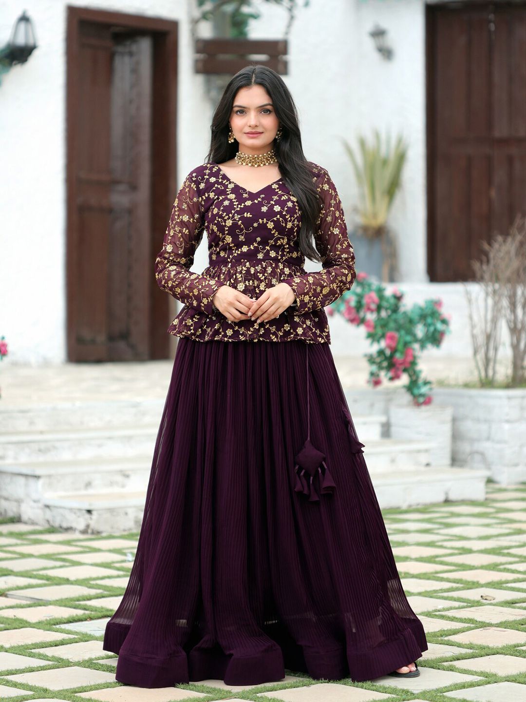 PMD Fashion Embroidered Thread Work Ready to Wear Lehenga & Blouse