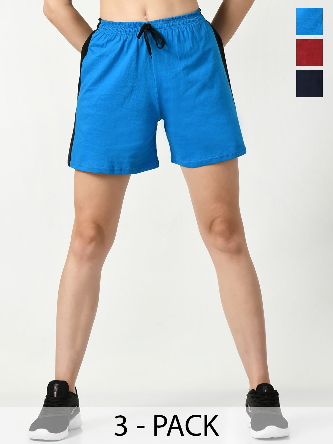 BAESD Women Pack Of 3 High Rise Pure Cotton Shorts