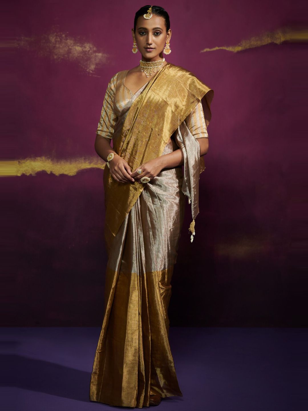 Dressfolk Zari Tissue Saree Price in India