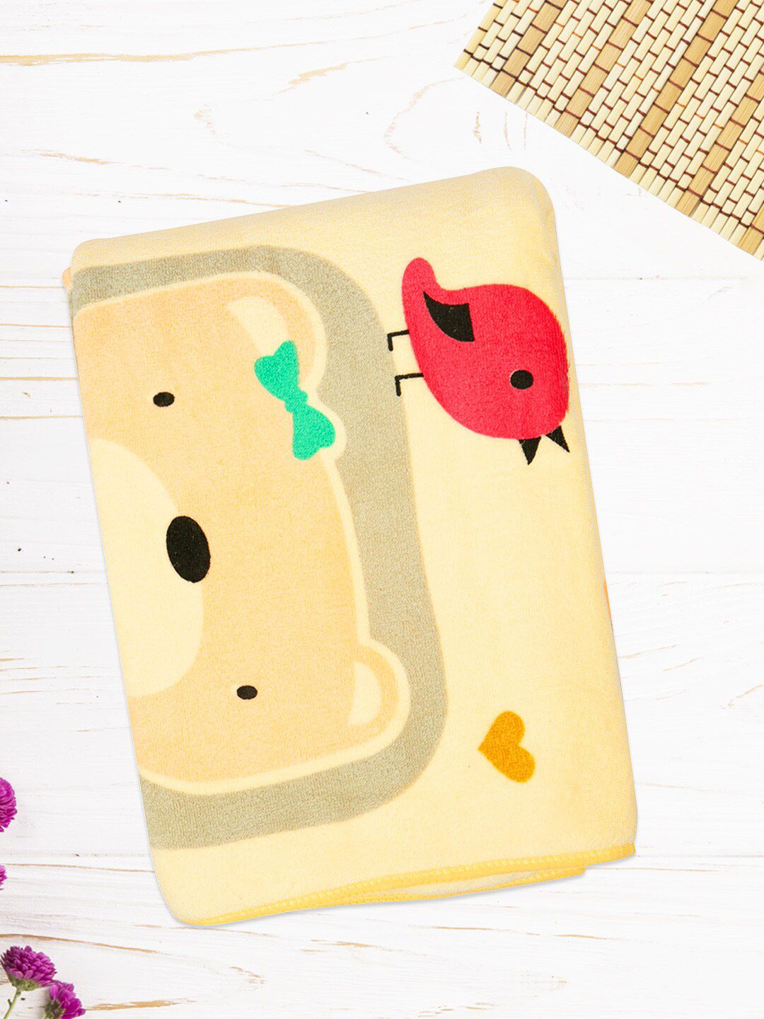 MeeMee Kids Beige Printed 200 GSM Bamboo Cotton Bath Towel