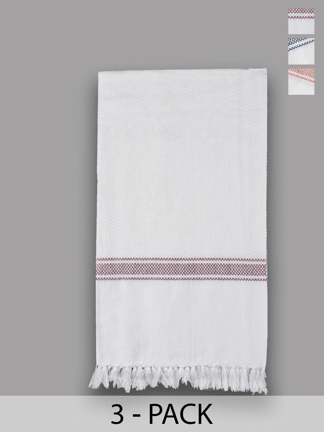Ramraj Pack Of 3 White & Blue Printed Pure Cotton 150GSM Bath Towels