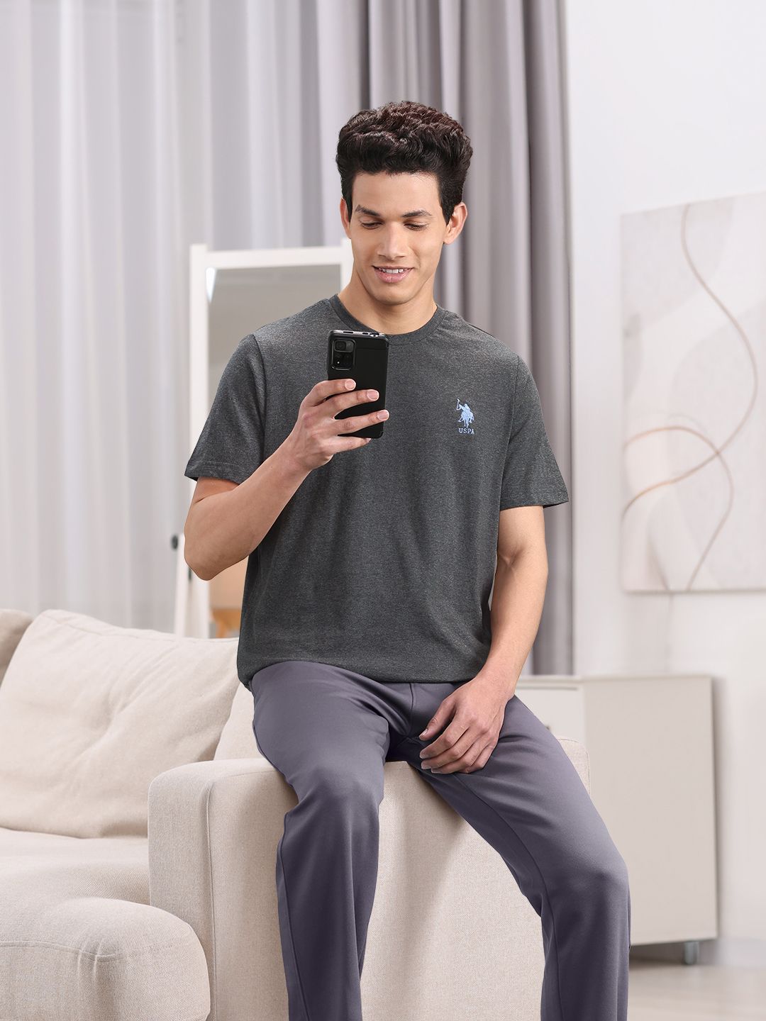 U.S. Polo Assn. Charcoal Grey Solid Lounge T-Shirt