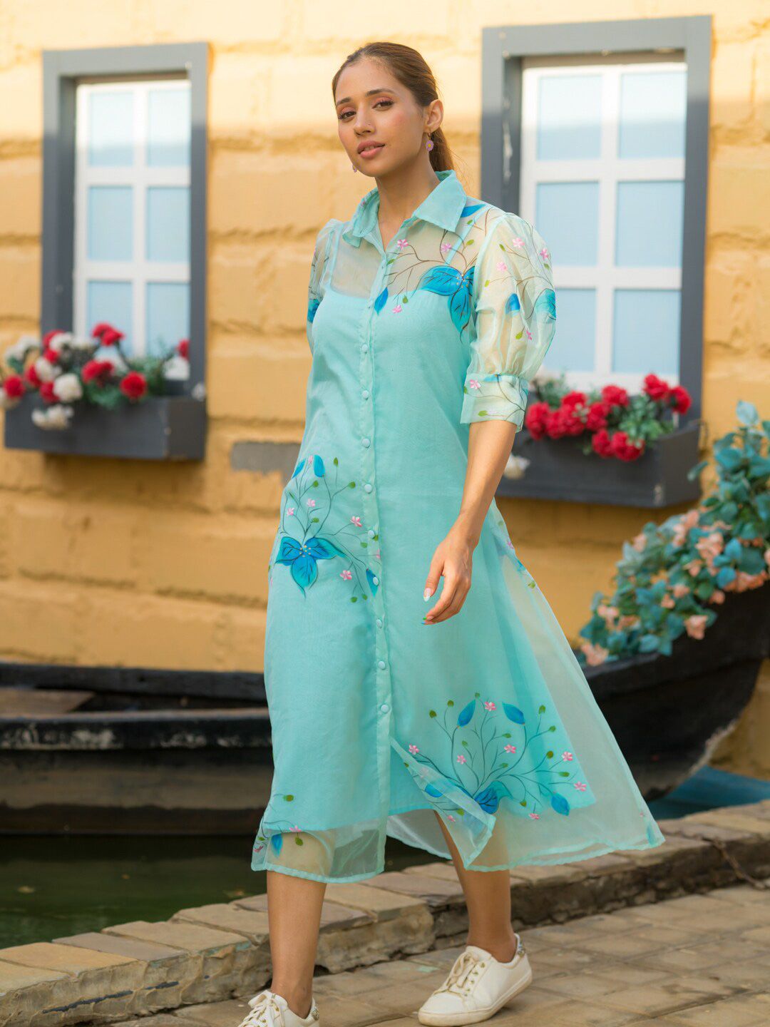 myntra organza dress Buy Ambraee Floral Printed Puff Sleeves Organza Shirt Dress - Dresses for  Women 24654376