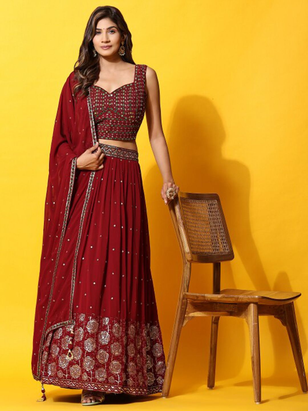JUST FASHION Embroidered Sequinned Ready to Wear Lehenga & Blouse With Dupatta Price in India