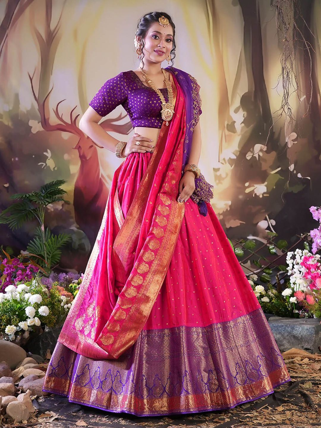 HALFSAREE STUDIO Woven Design Zari Lehenga Choli