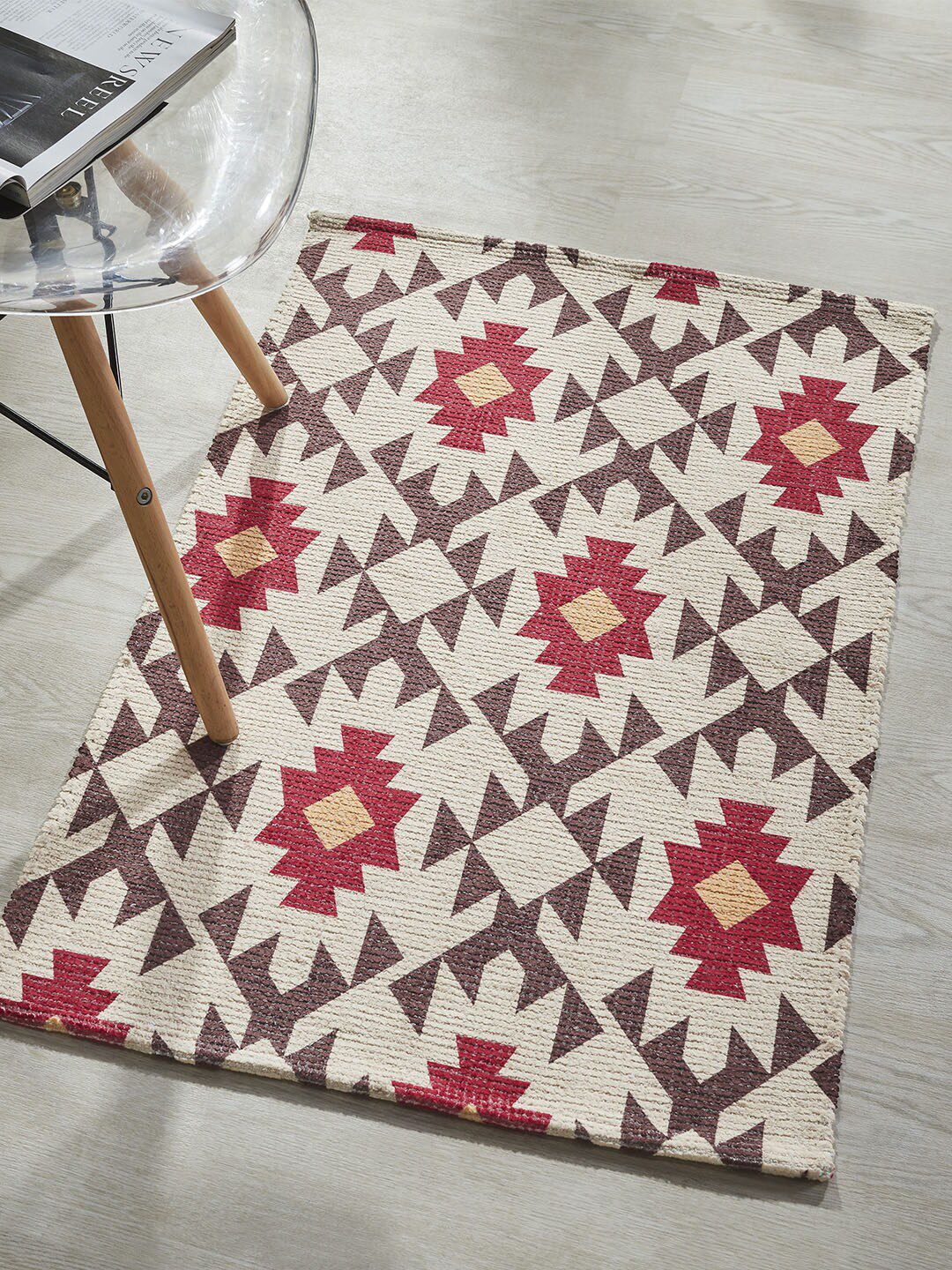 Mona B Brown & Red Printed Vintage Ant-Skid Carpet Rug