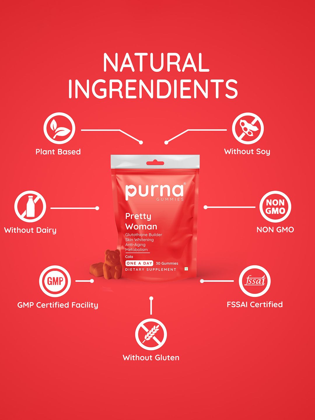 Buy Purna Gummies Pretty Woman Cola Glutathione Beauty Wellness Gummies - 30 Gummies - Skin Supplements for Women 24666888