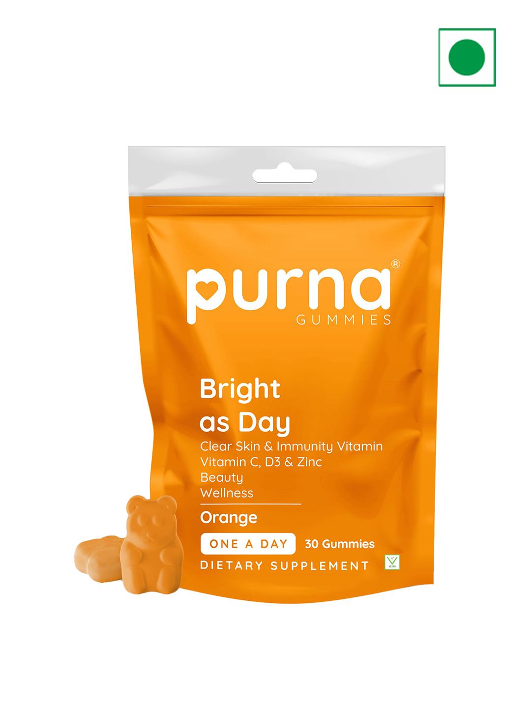 Purna Gummies Bright As Day Orange Vitamin C Beauty Wellness Gummies - 30 Gummies