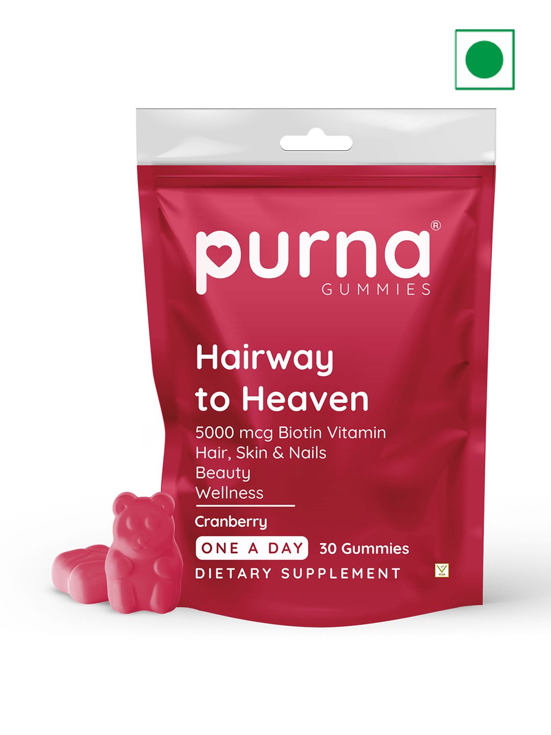 Purna Gummies Hairway To Heaven Cranberry Beauty Wellness Gummies - 30 Gummies