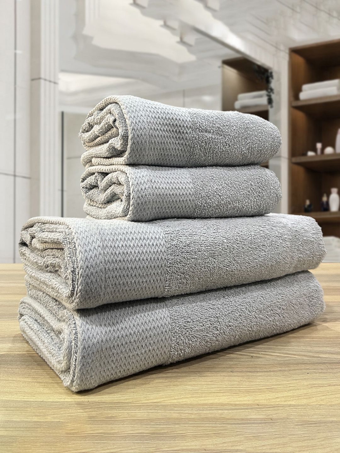 LABHAM Grey 4 Pieces 450 GSM Soft Pure Cotton Towel Set