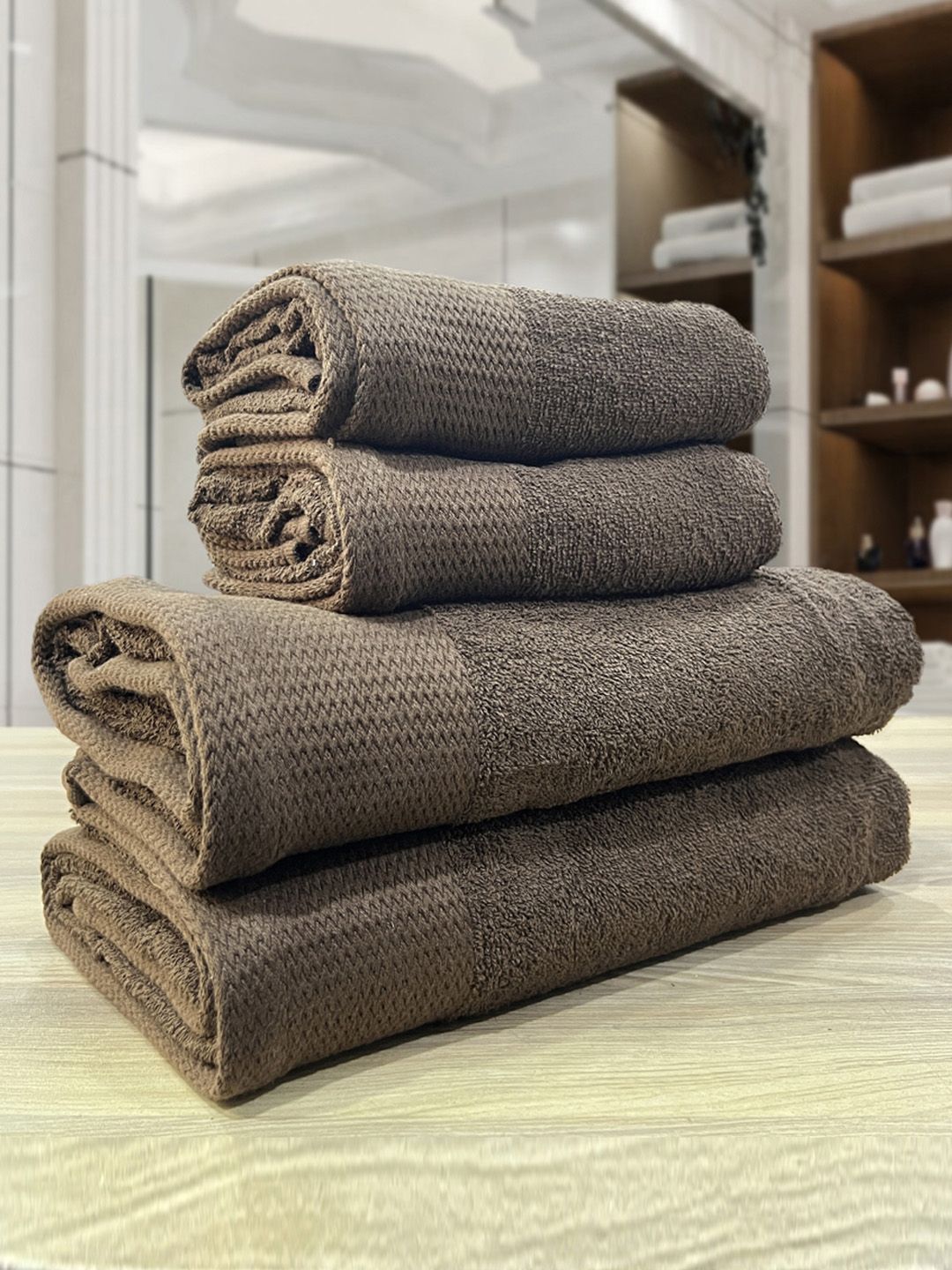 LABHAM Brown 4 Pieces 450 GSM Soft Pure Cotton Towel Set