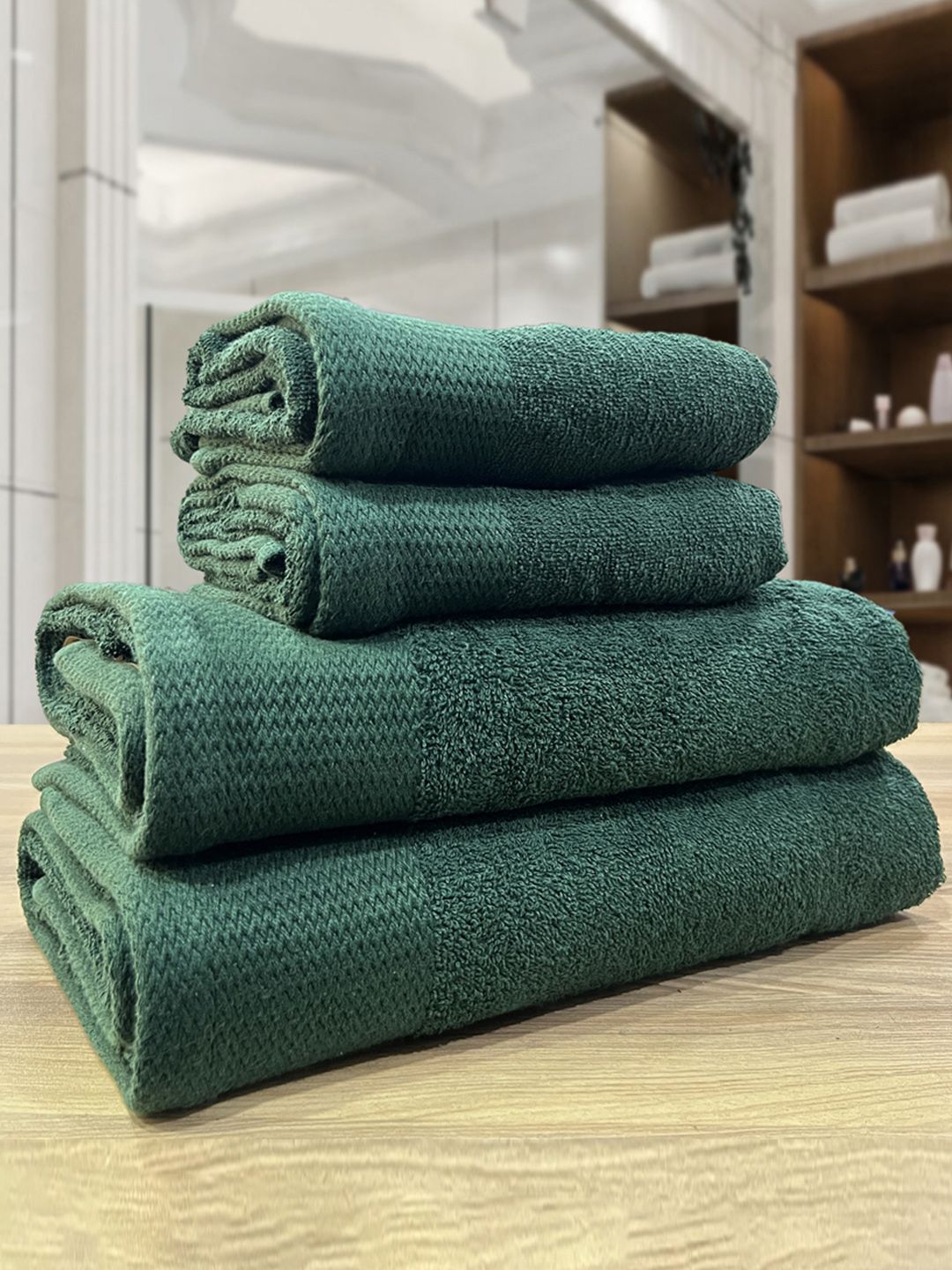 LABHAM Green 4 Pieces 450 GSM Soft Pure Cotton Towels