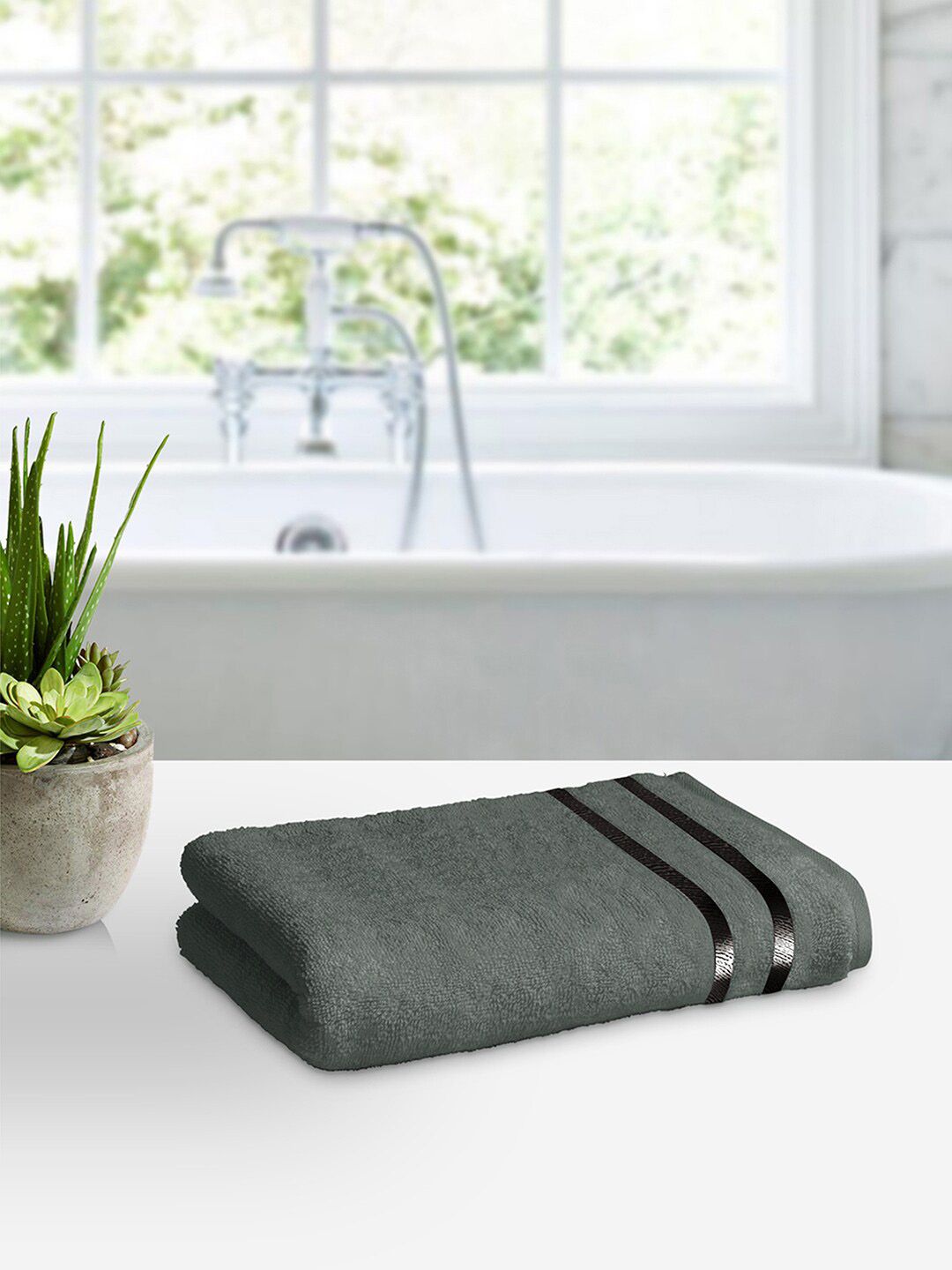 Story@home Charcoal Gray Self-Designed 450 GSM Pure Cotton Bath Towel