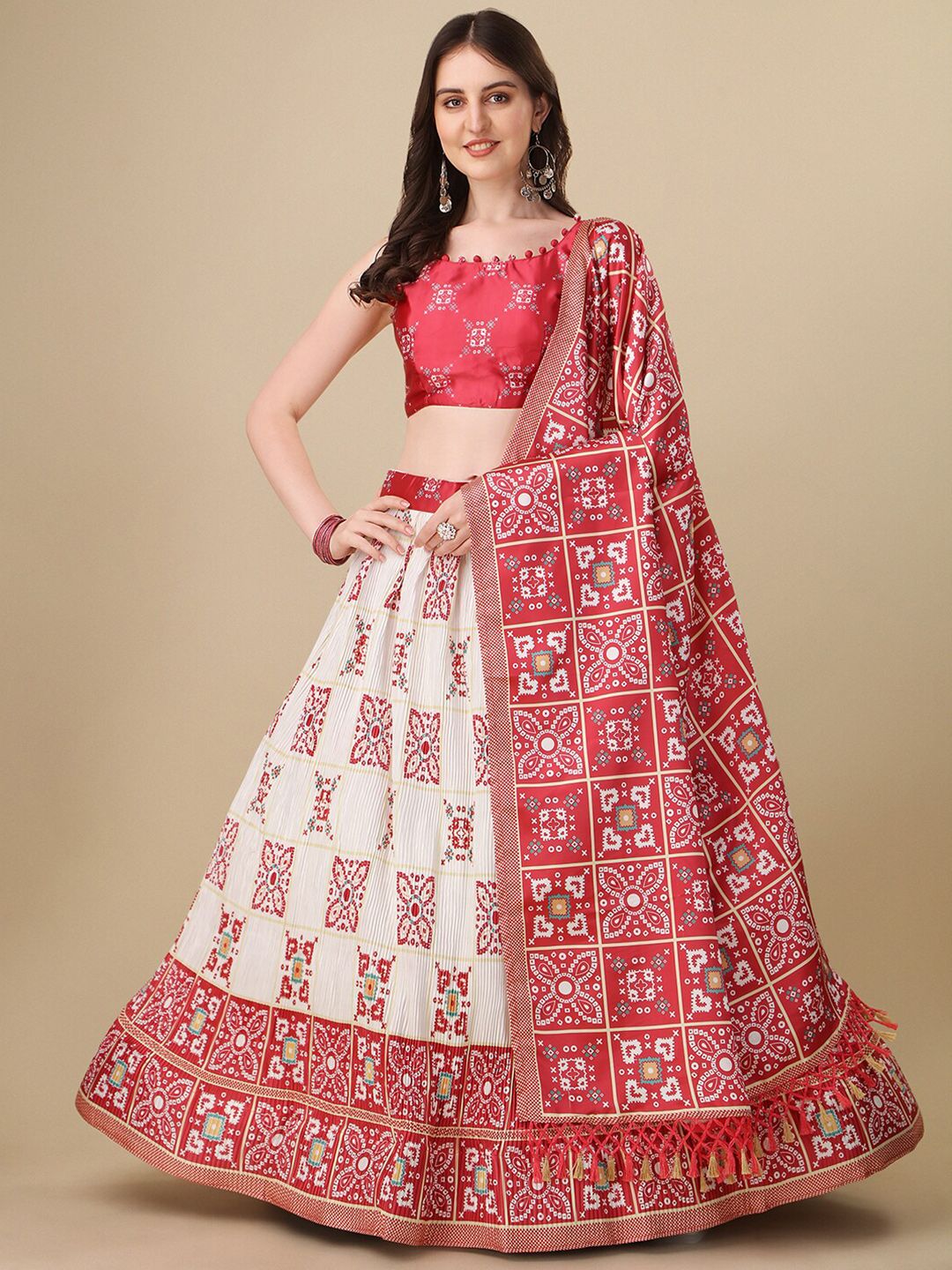 KALINI Printed Semi-Stitched Lehenga & Unstitched Blouse With Dupatta