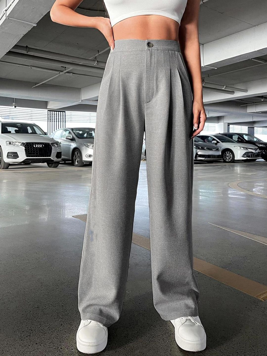 Kotty Women Relaxed Straight Leg Fit High-Rise Easy Wash Parallel Trousers Price in India
