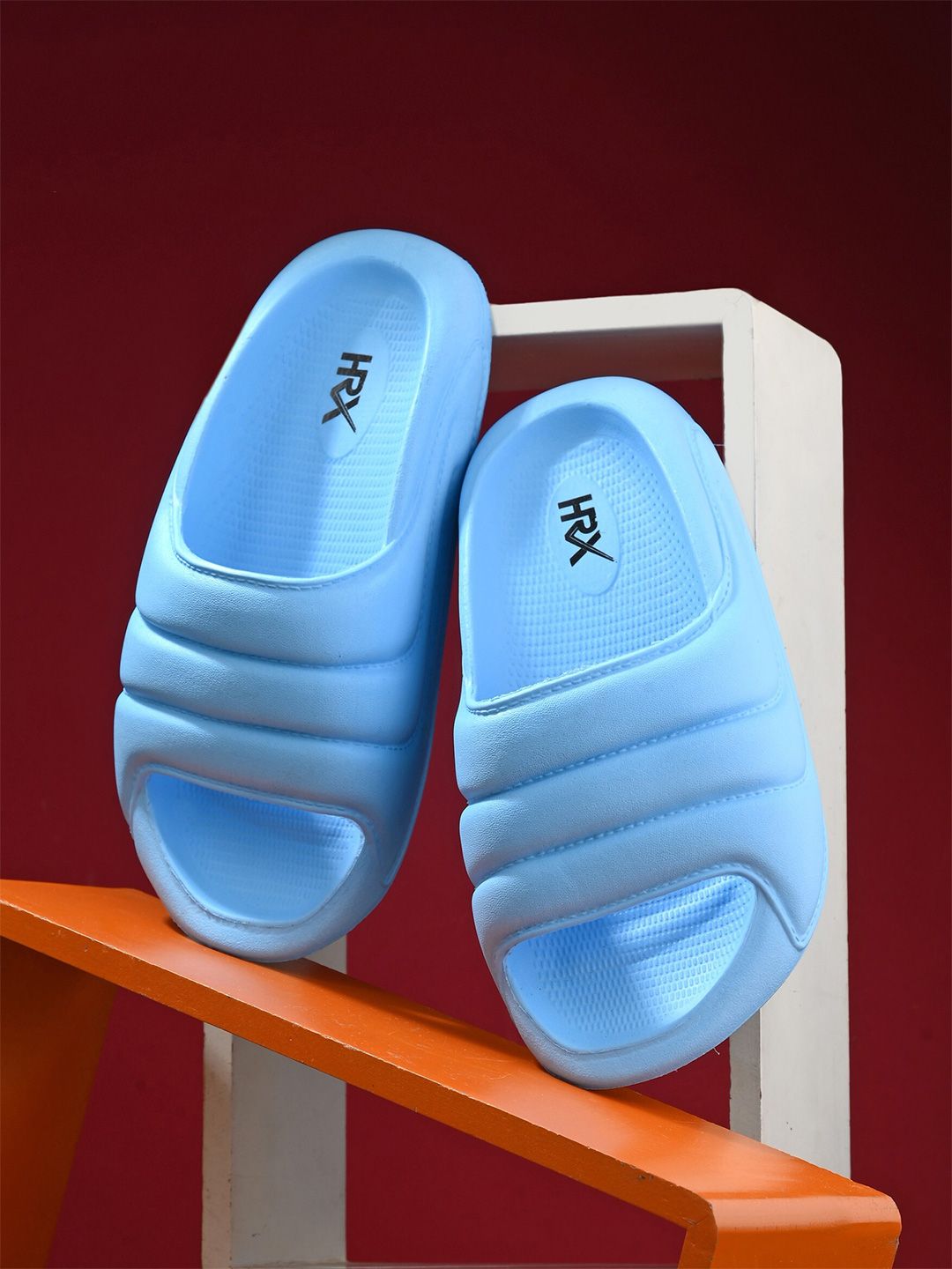 HRX by Hrithik Roshan Women Blue Textured Rubber Sliders