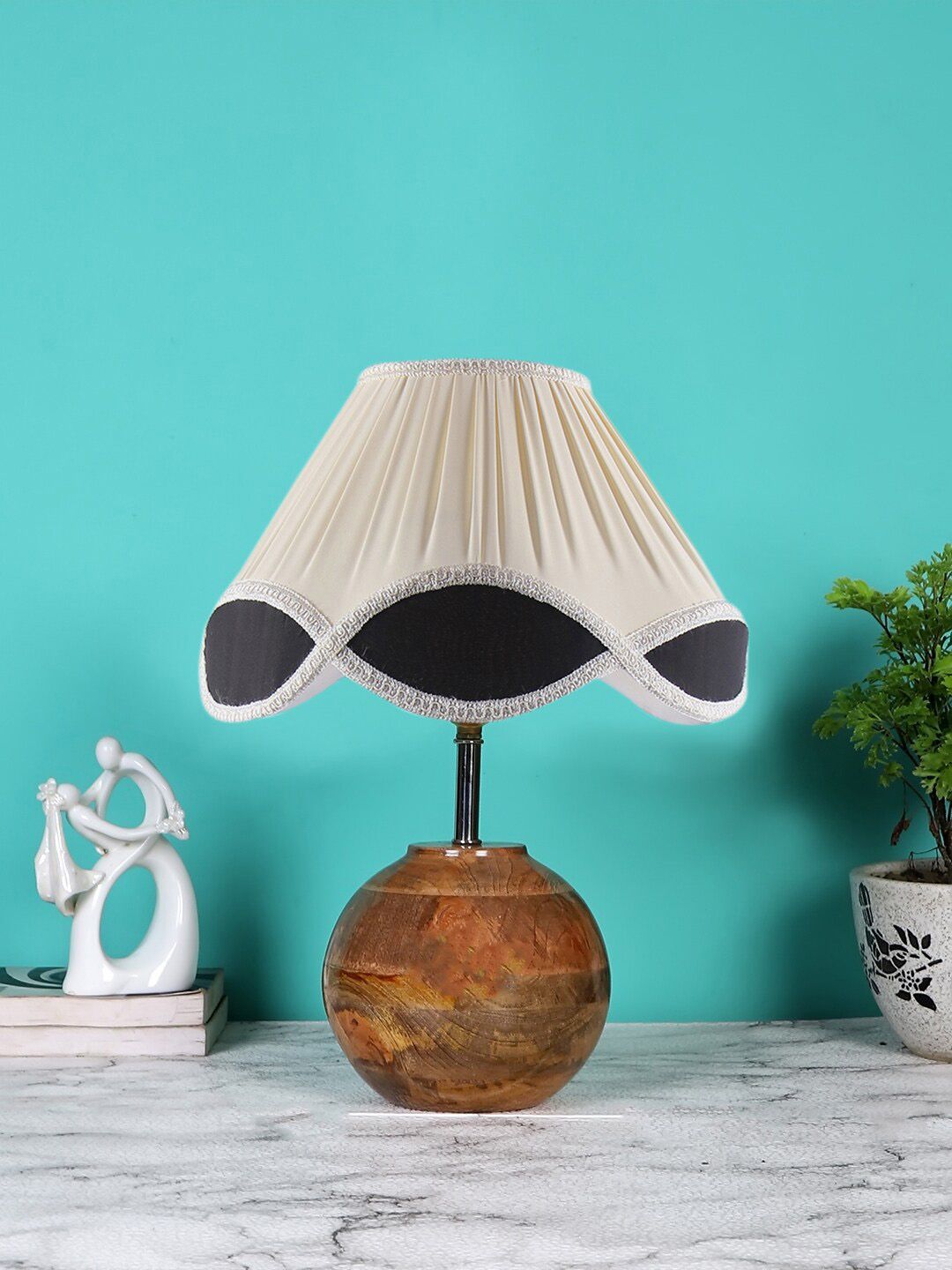 Devansh Vintage Warm Yellow Wood Triangle Textured High Quality Electrical Table Lamps