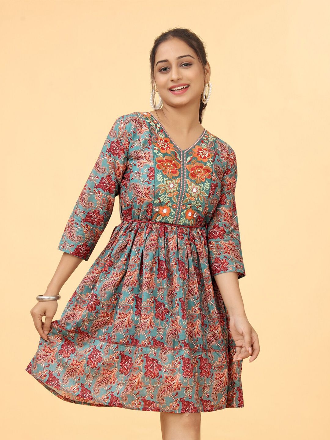 Kesudi Ethnic Motifs Printed Cotton Fit And Flare Dress Price in India