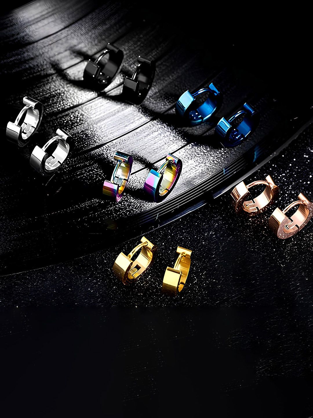 KARISHMA KREATIONS Men Set Of 5 Contemporary Stainless Steel Hoop Earrings