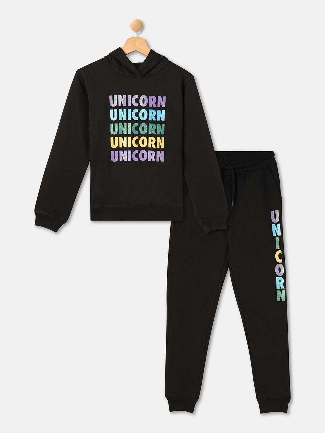R&B Girls Printed Hooded Pure Cotton T-shirt With Trousers