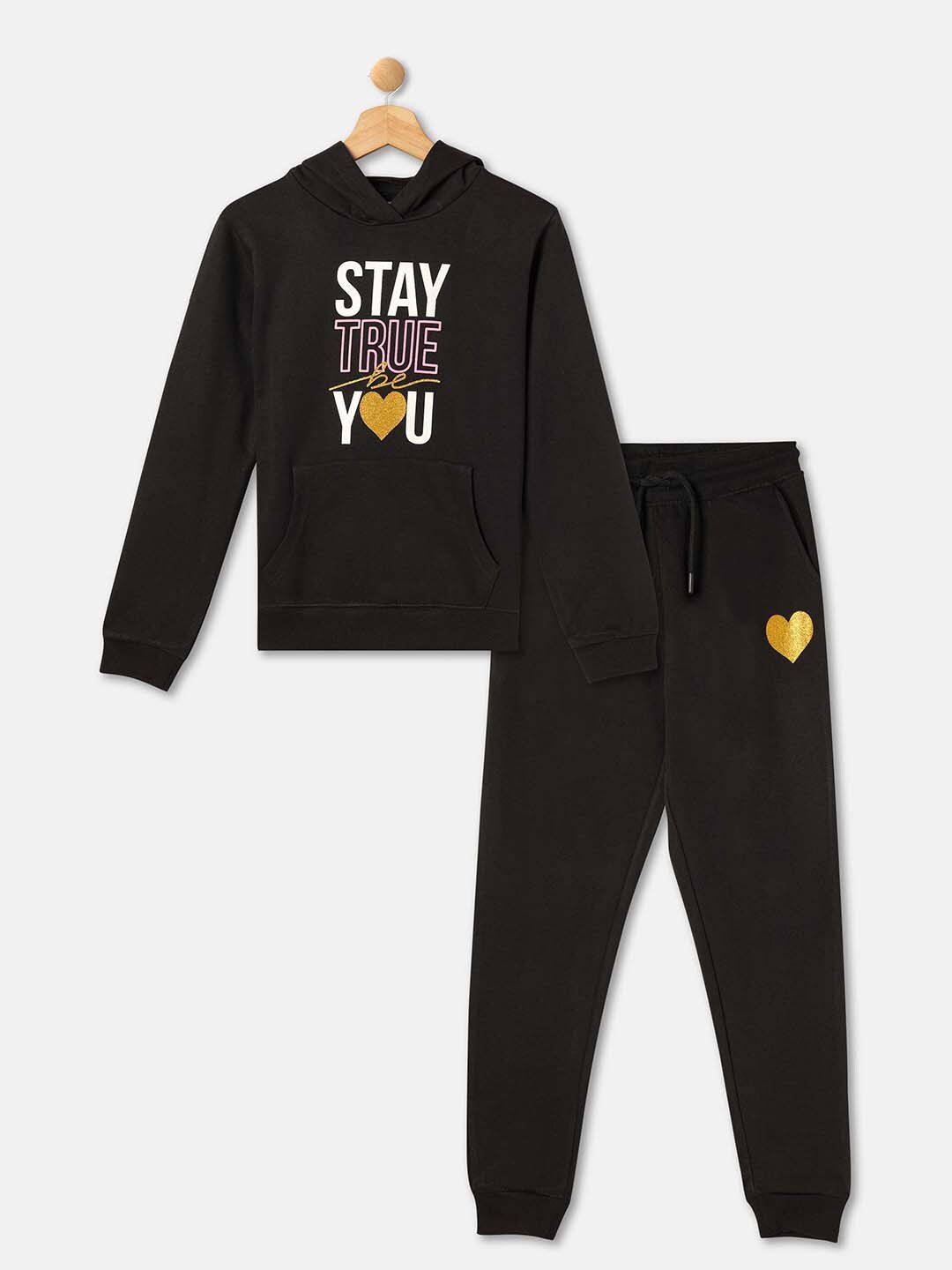 R&B Girls Typography Printed Pure Cotton Top With Pyjamas