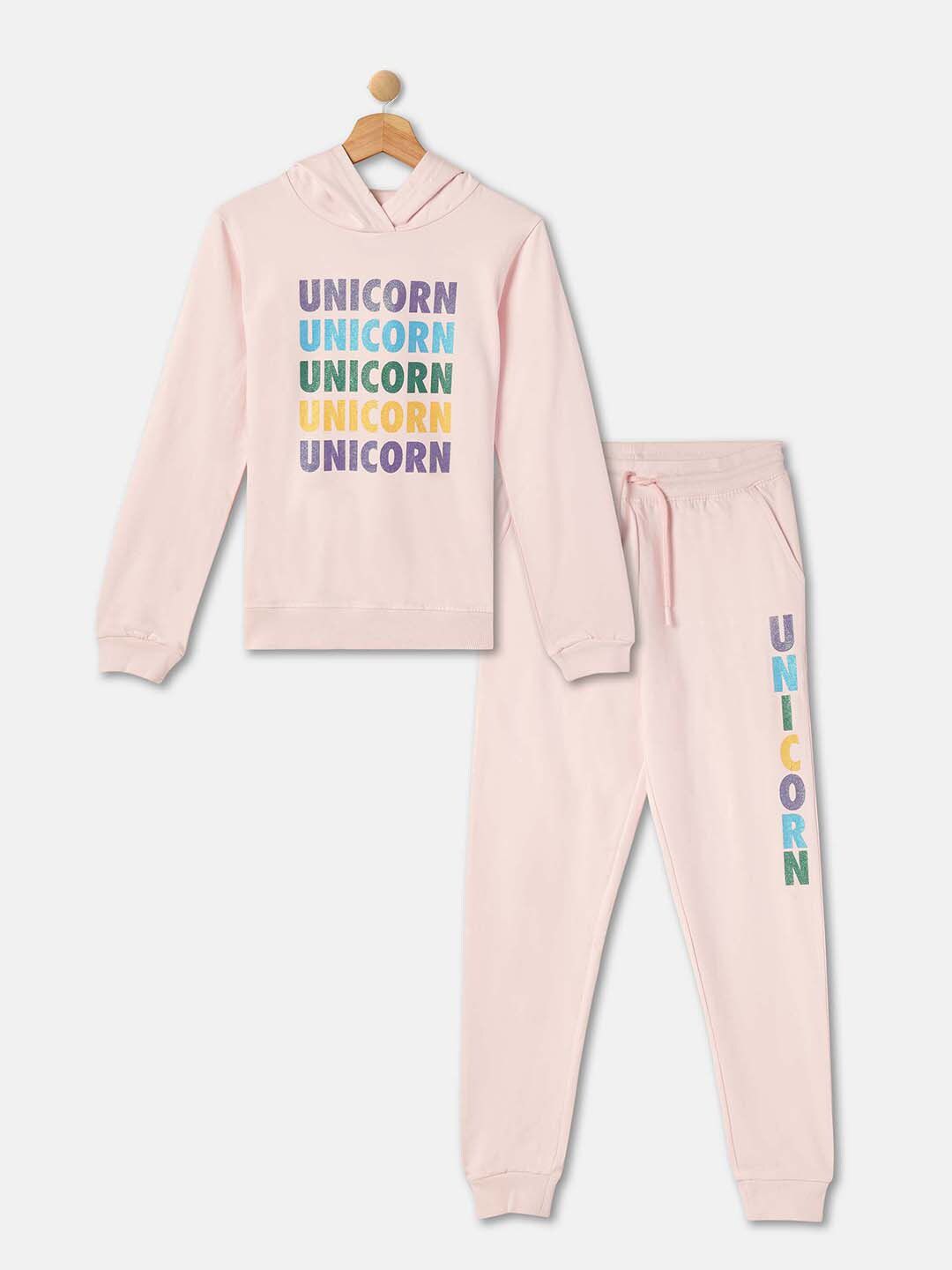 R&B Girls Printed Hooded Pure Cotton T-shirt With Trousers