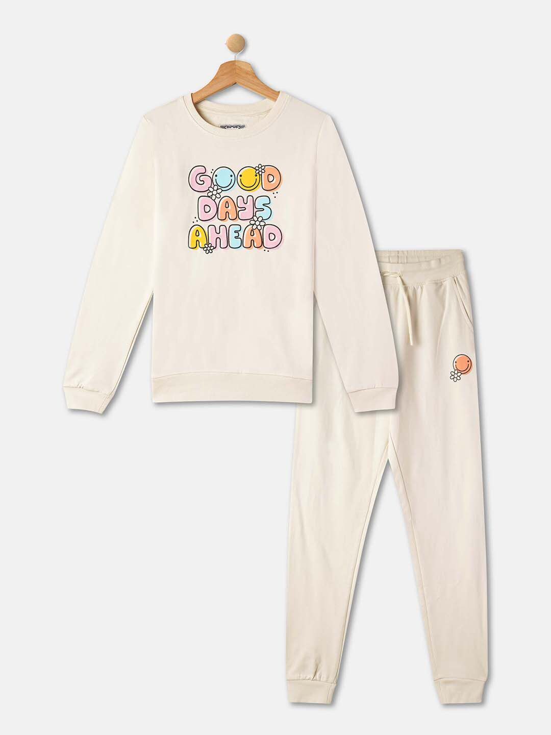 R&B Girls Typography Printed Pure Cotton Top With Pyjamas