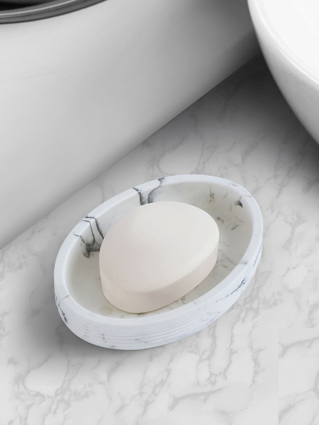 OBSESSIONS White & Grey Marble Printed Soap Dish