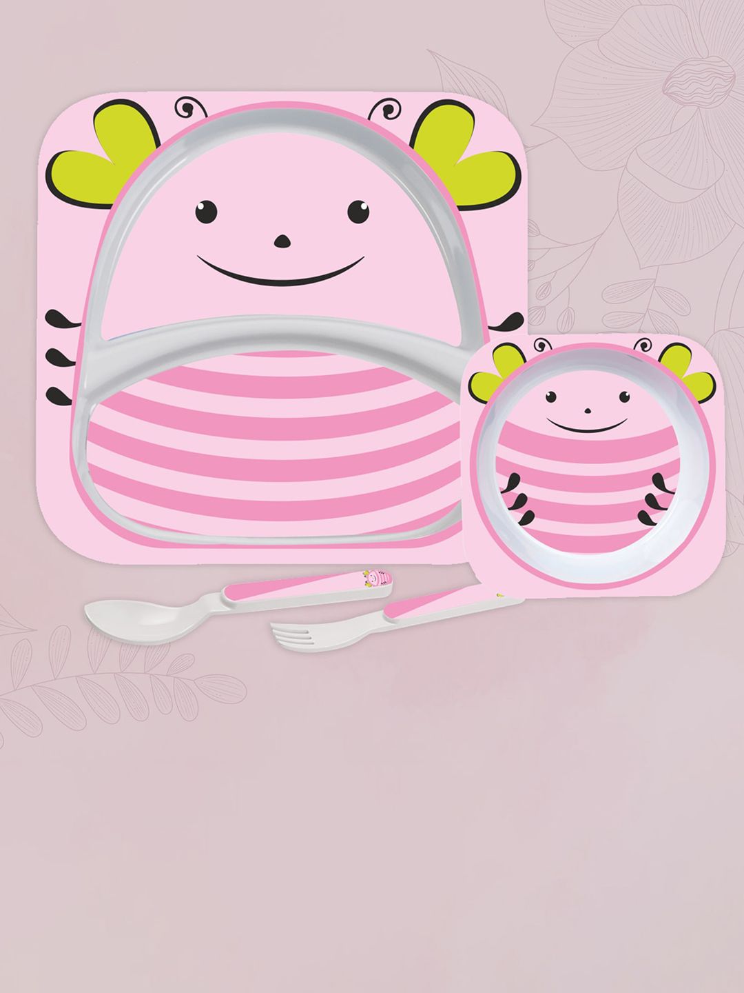 Cello 4 Pieces Pink Lady Bug Printed Melamine Matte Dinner Set