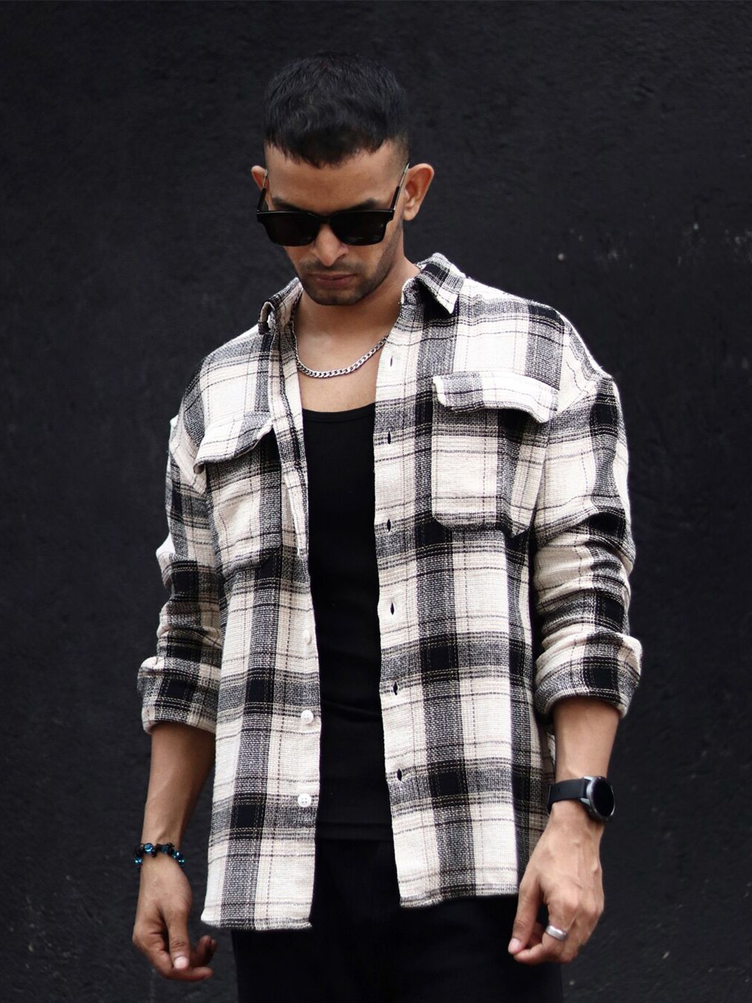 Powerlook Tartan Checked Oversized Casual Shirt