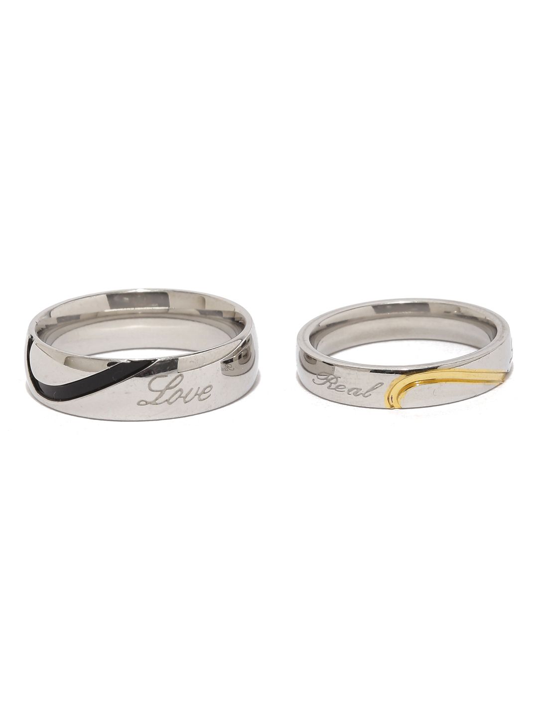Yellow Chimes Unisex Set Of 2 Silver-Toned Engraved Couple Rings Price in India