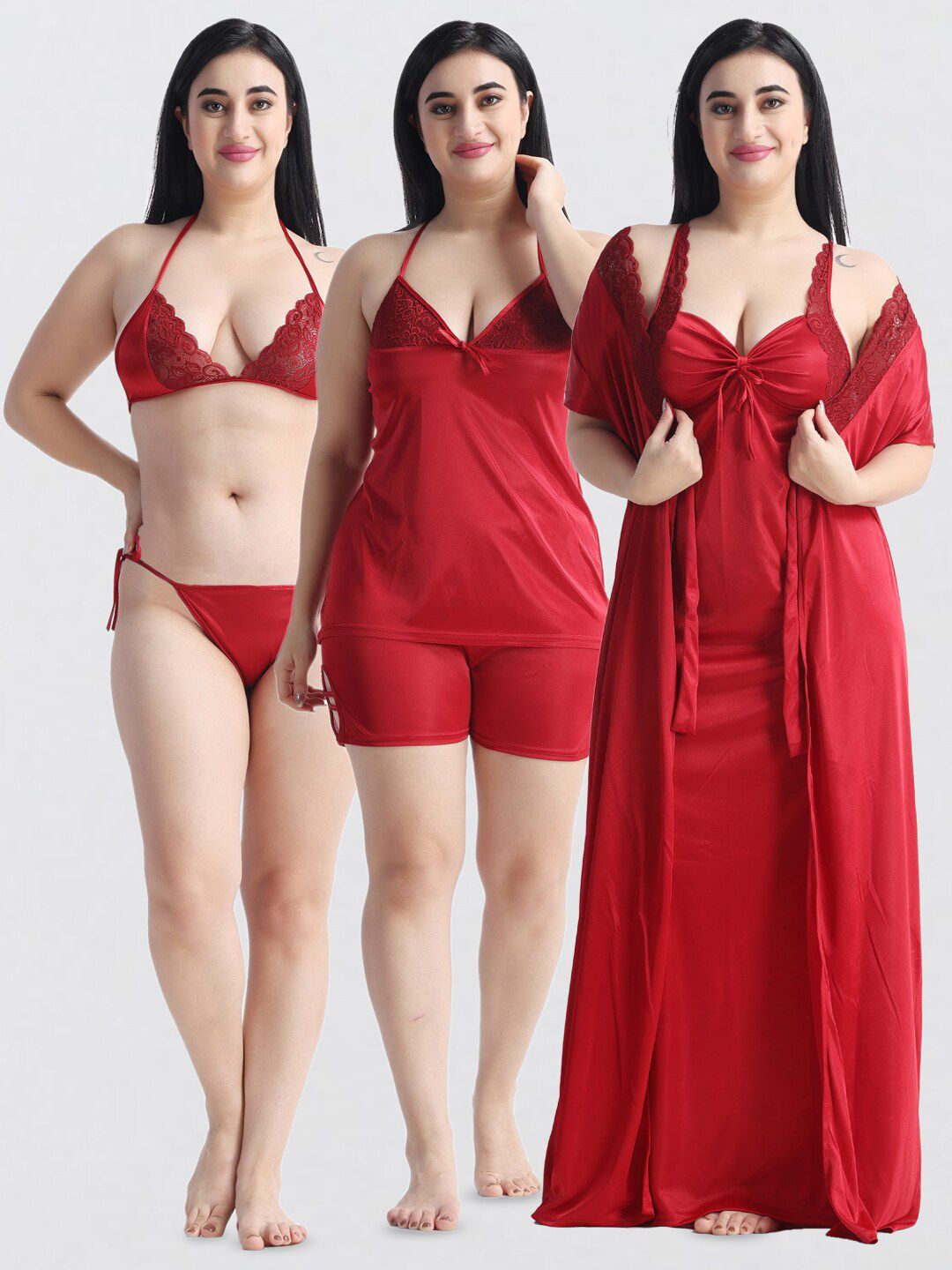 NIGHT KEYS NIGHT KEYS Pack Of 6 Satin Maxi Nightdress