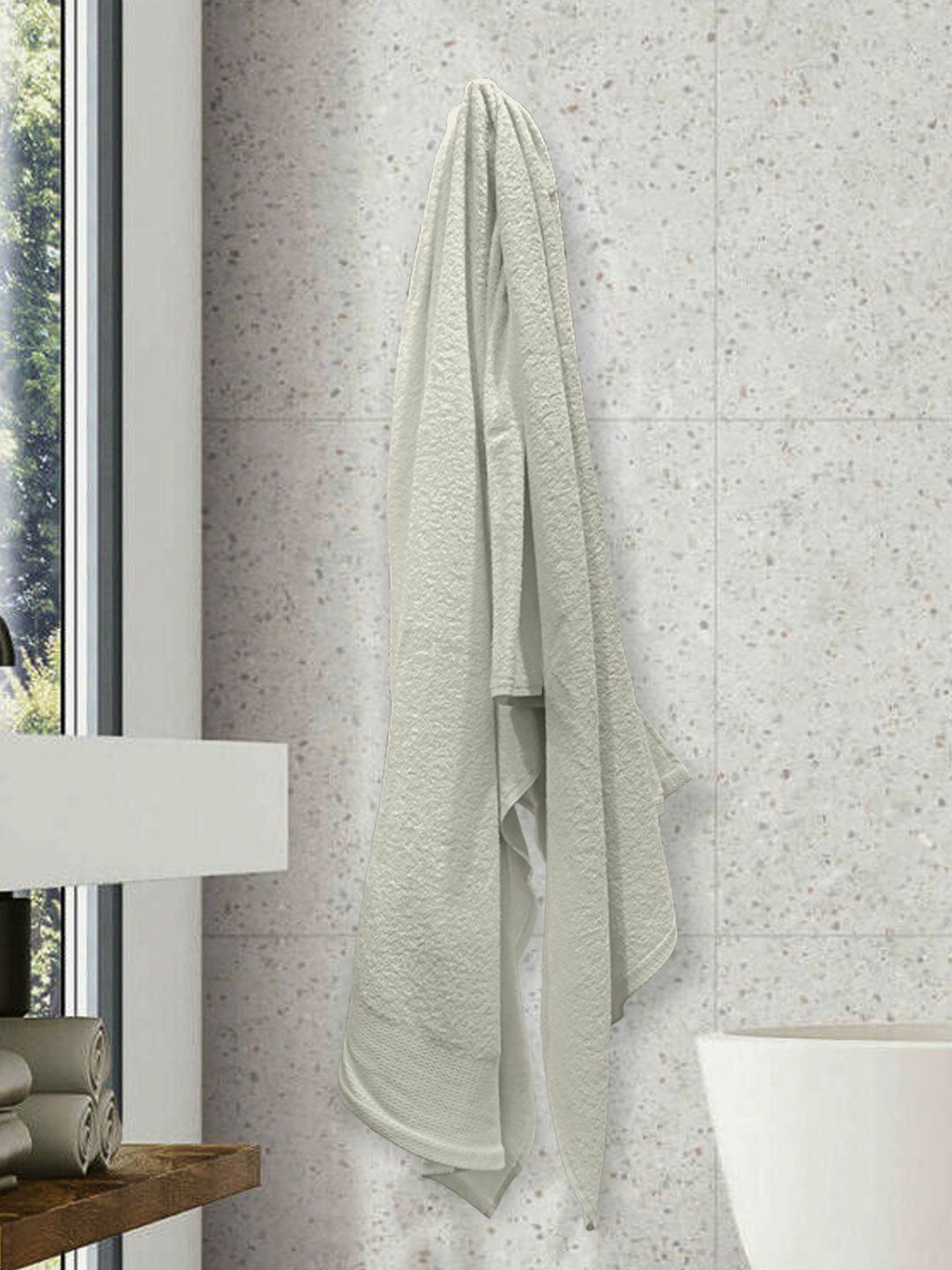 LABHAM Off White 450 GSM Pure Cotton Anti-Bacterial Bath Towel