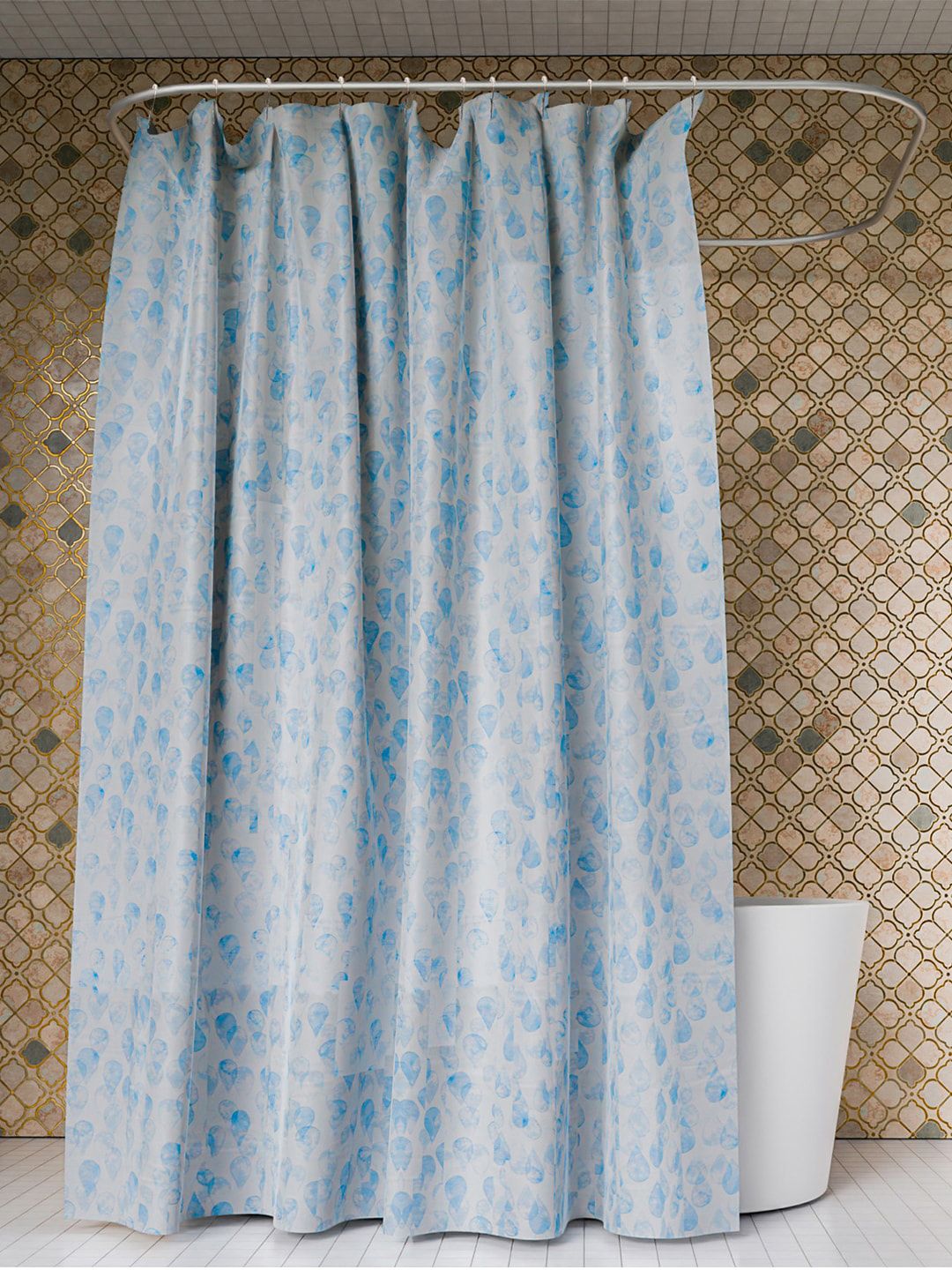 Kuber Industries Blue Printed Peva Shower Curtain