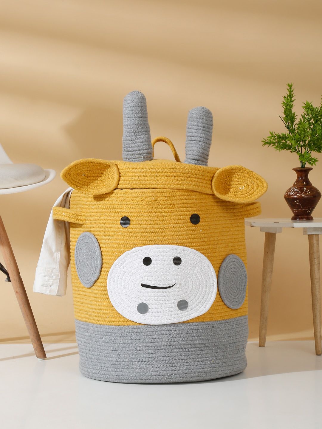 Hosta Homes Mustrad Cartoon Face-Patterned Cotton Laundry Bag With Cover
