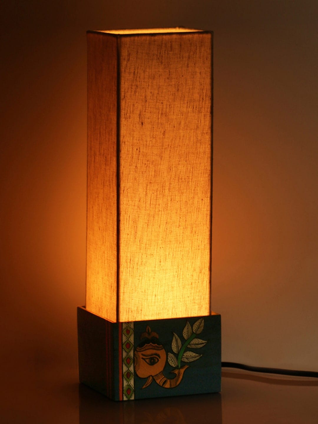 ExclusiveLane Blue Madhubani Hand-Painted Square Wooden Table Lamp with Shade Price in India