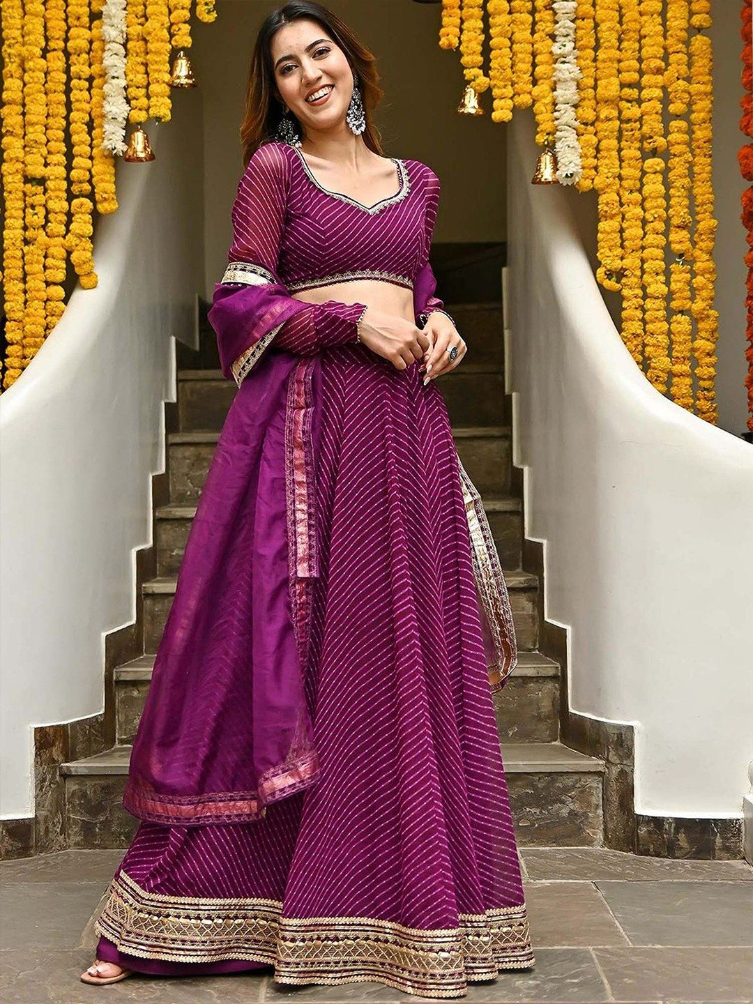 FABPIXEL Printed Sequinned Semi-Stitched Lehenga & Unstitched Blouse With Dupatta Price in India