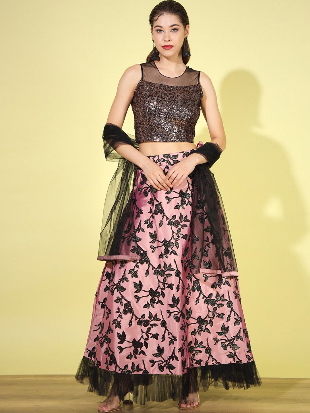 Chhabra 555 Embellished Sequined Semi-Stitched Lehenga & Unstitched Blouse With Dupatta Price in India