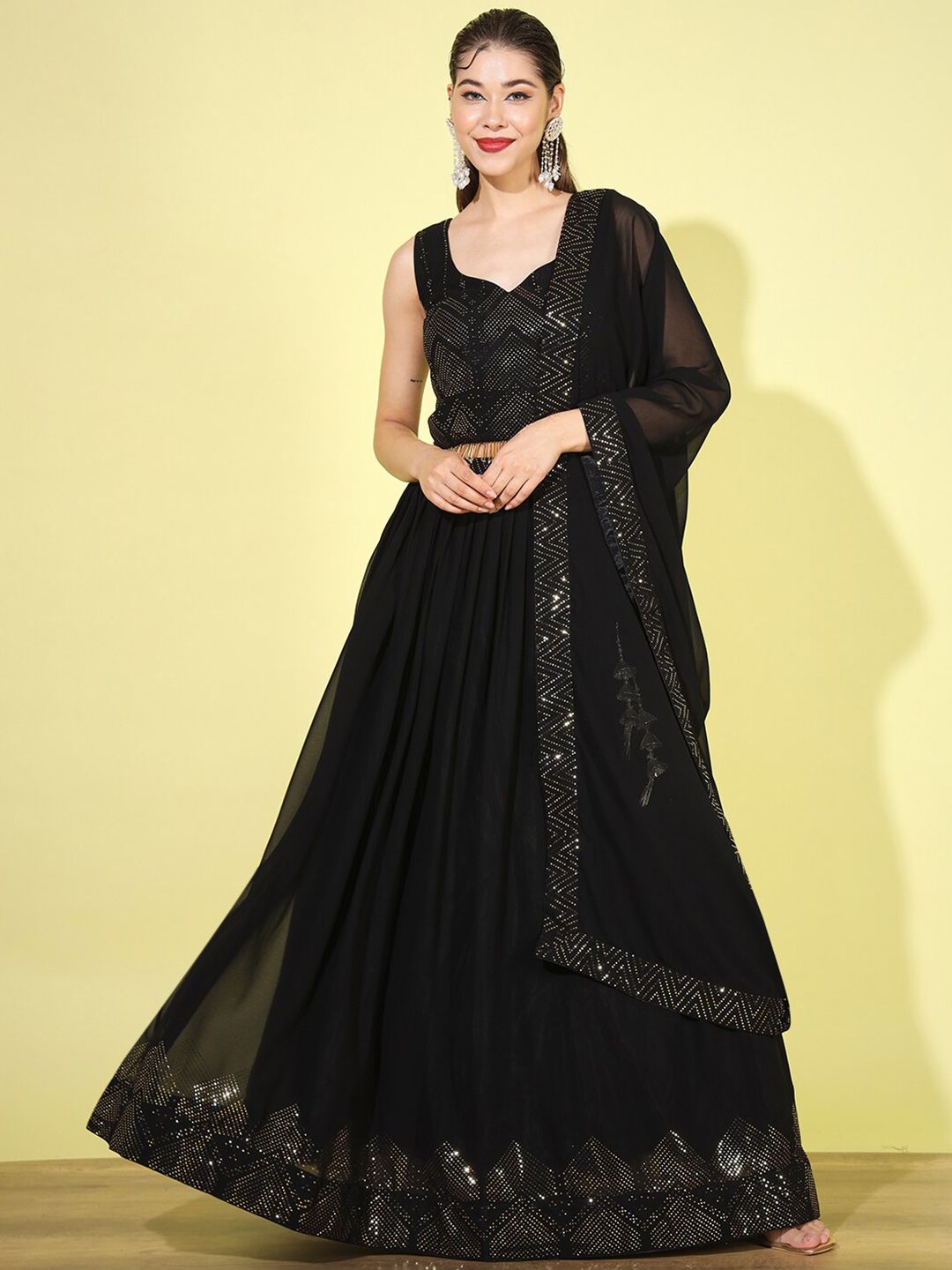 Chhabra 555 Embellished Foil-Printed Flared Lehenga Choli