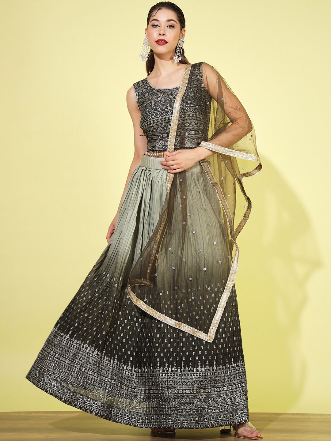 Chhabra 555 Foil-Printed Embellished Lehenga Choli