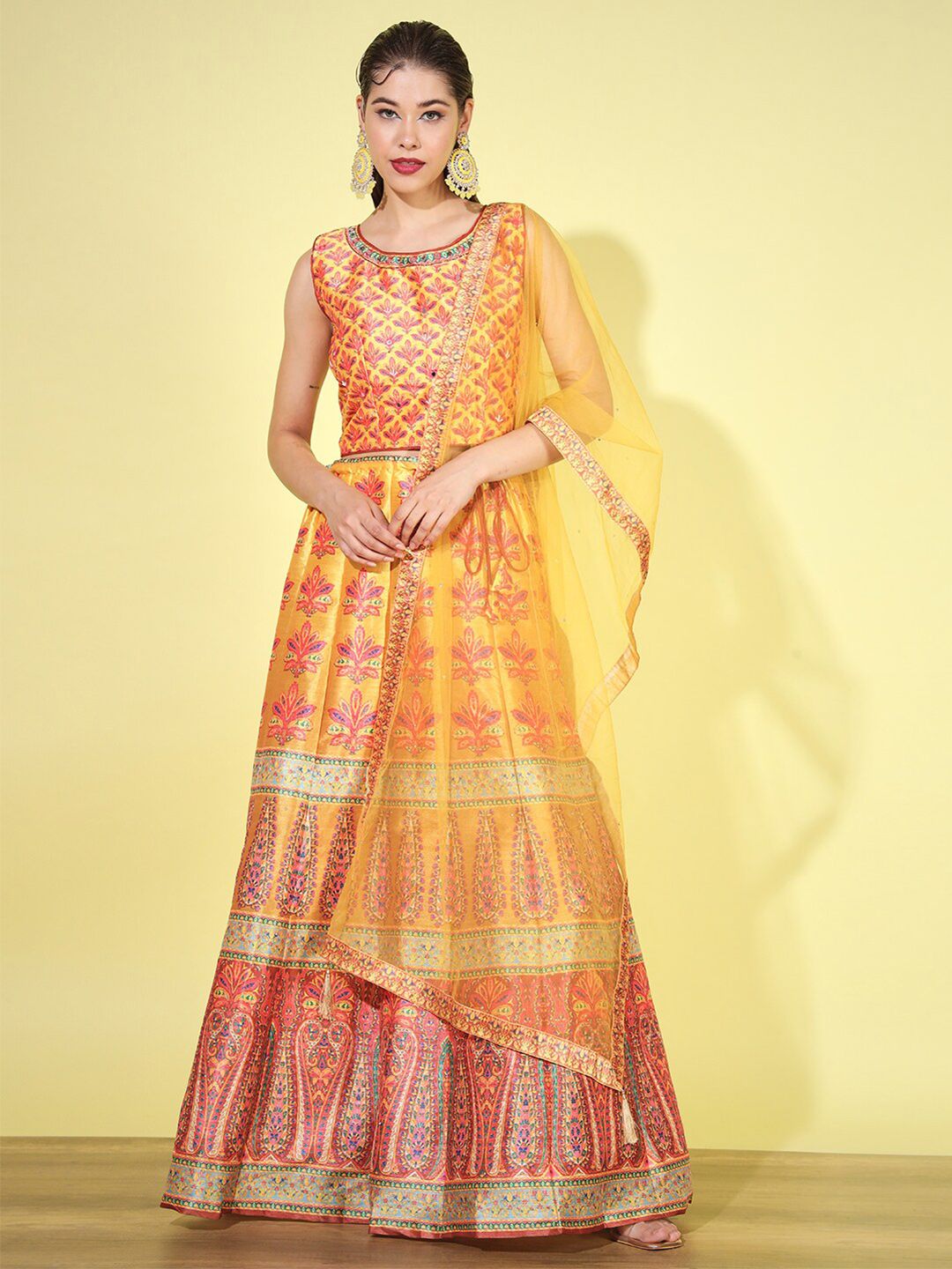 Chhabra 555 Printed Crop Top With Lehenga & Dupatta