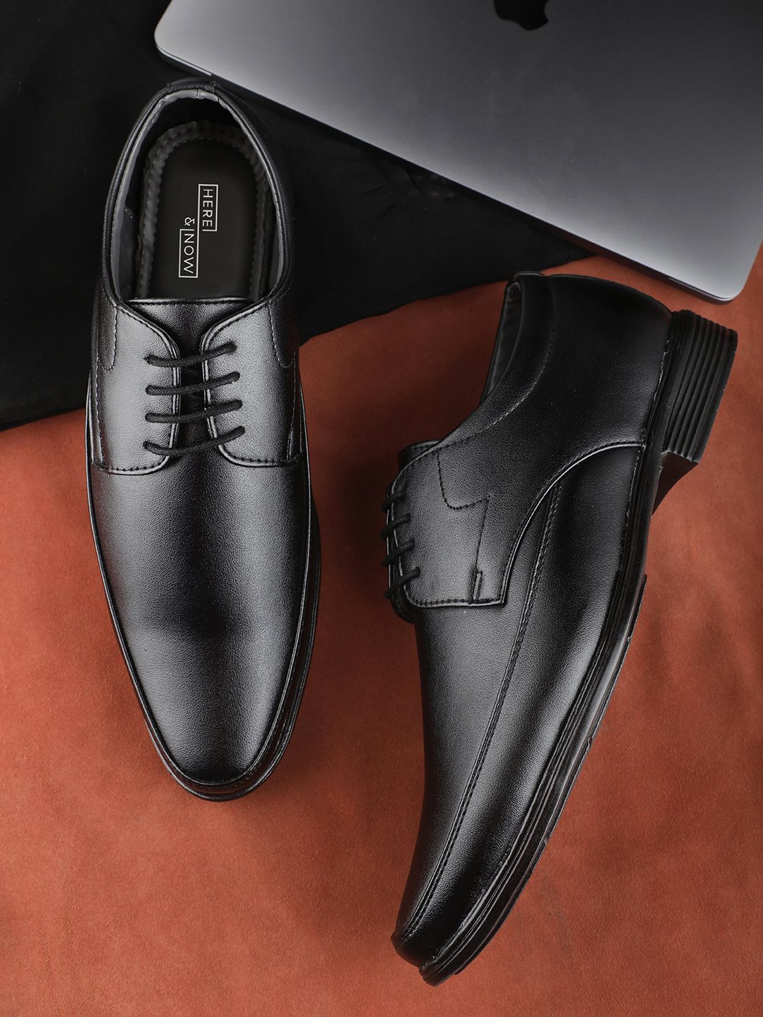 HERE&NOW Men Black Leather Formal Derbys