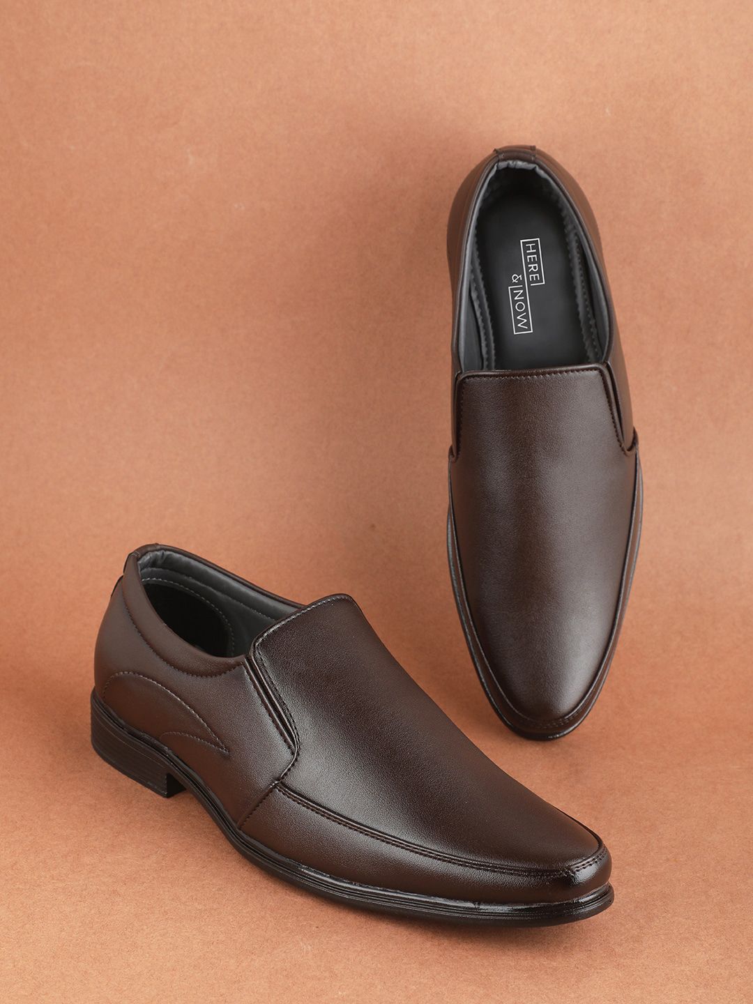 HERE&NOW Men Brown Leather Formal Slip-On Shoes