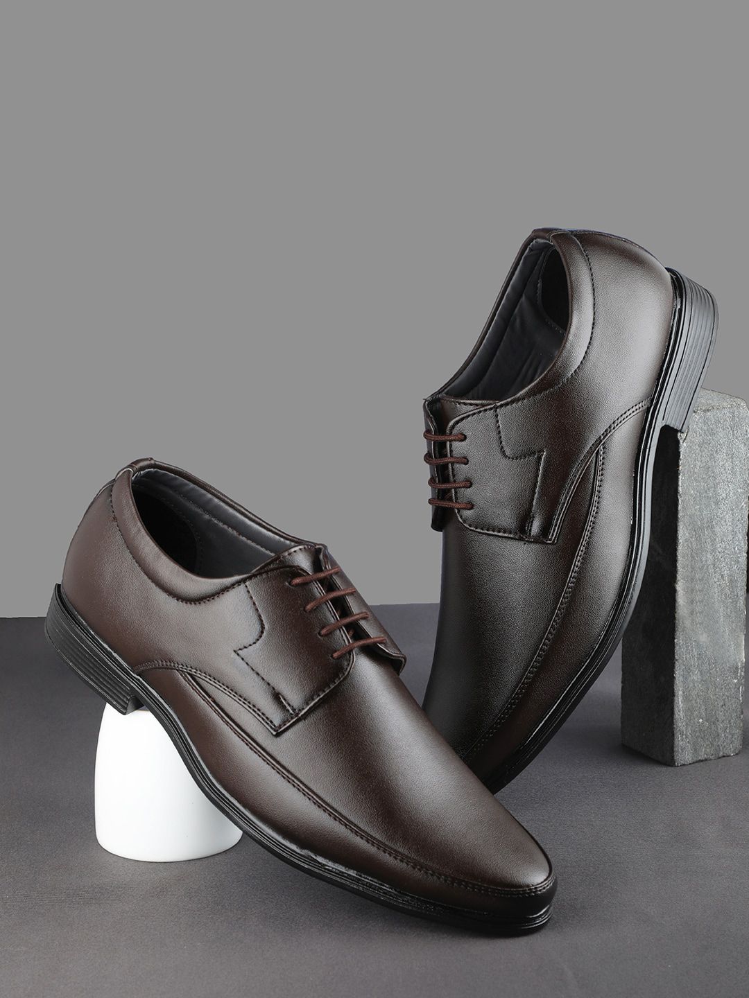 HERE&NOW Men Coffee Brown Leather Formal Derbys